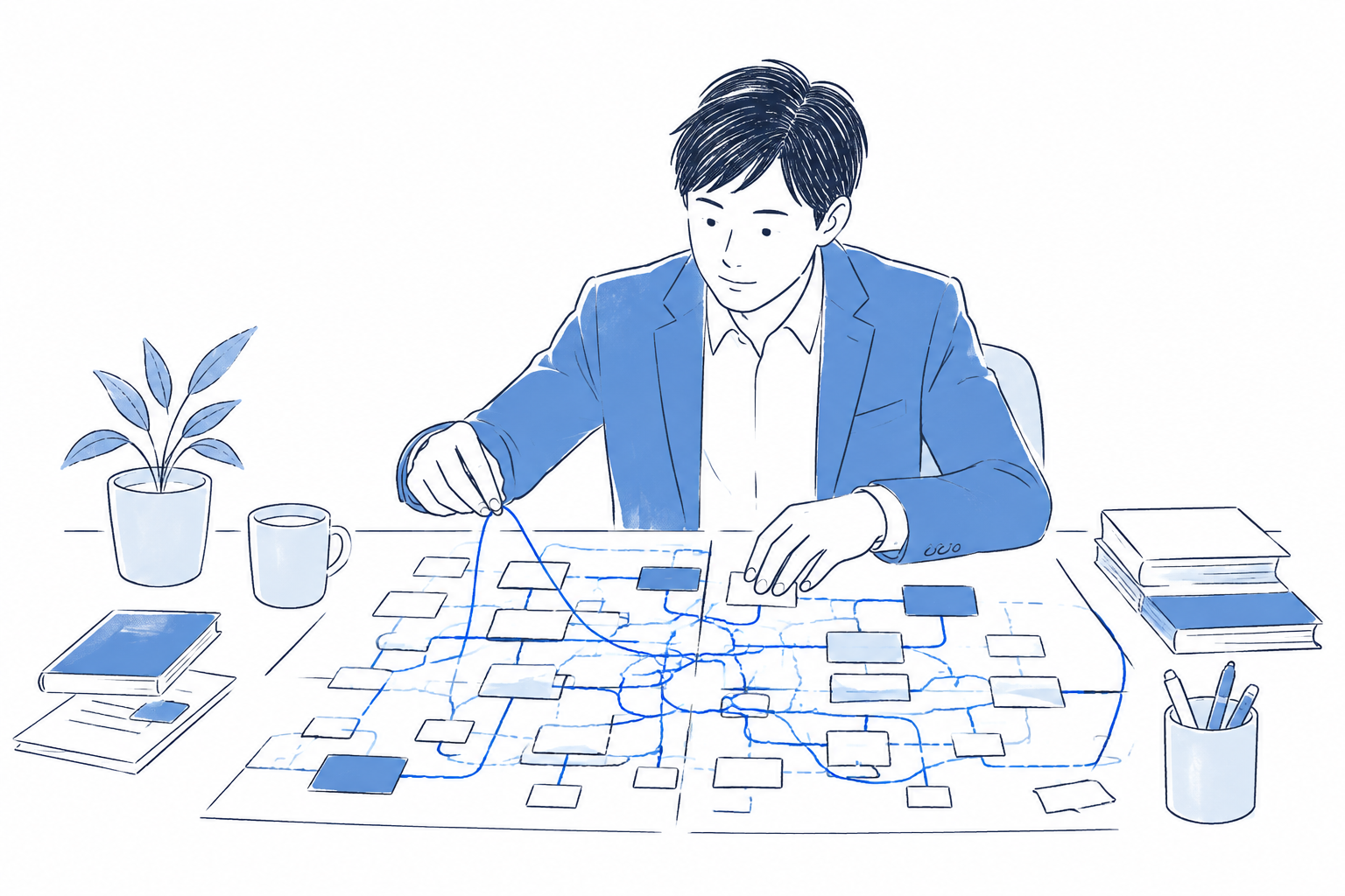 複雑な自動化の手順を整理するイラスト