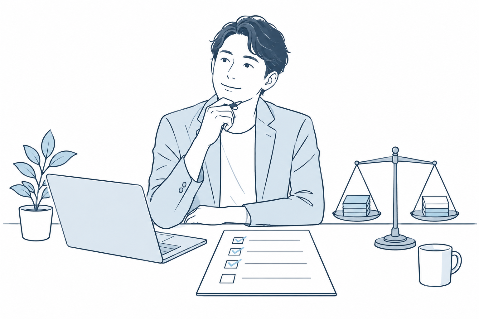AIとの対話で優先順位と判断基準を整理するイラスト