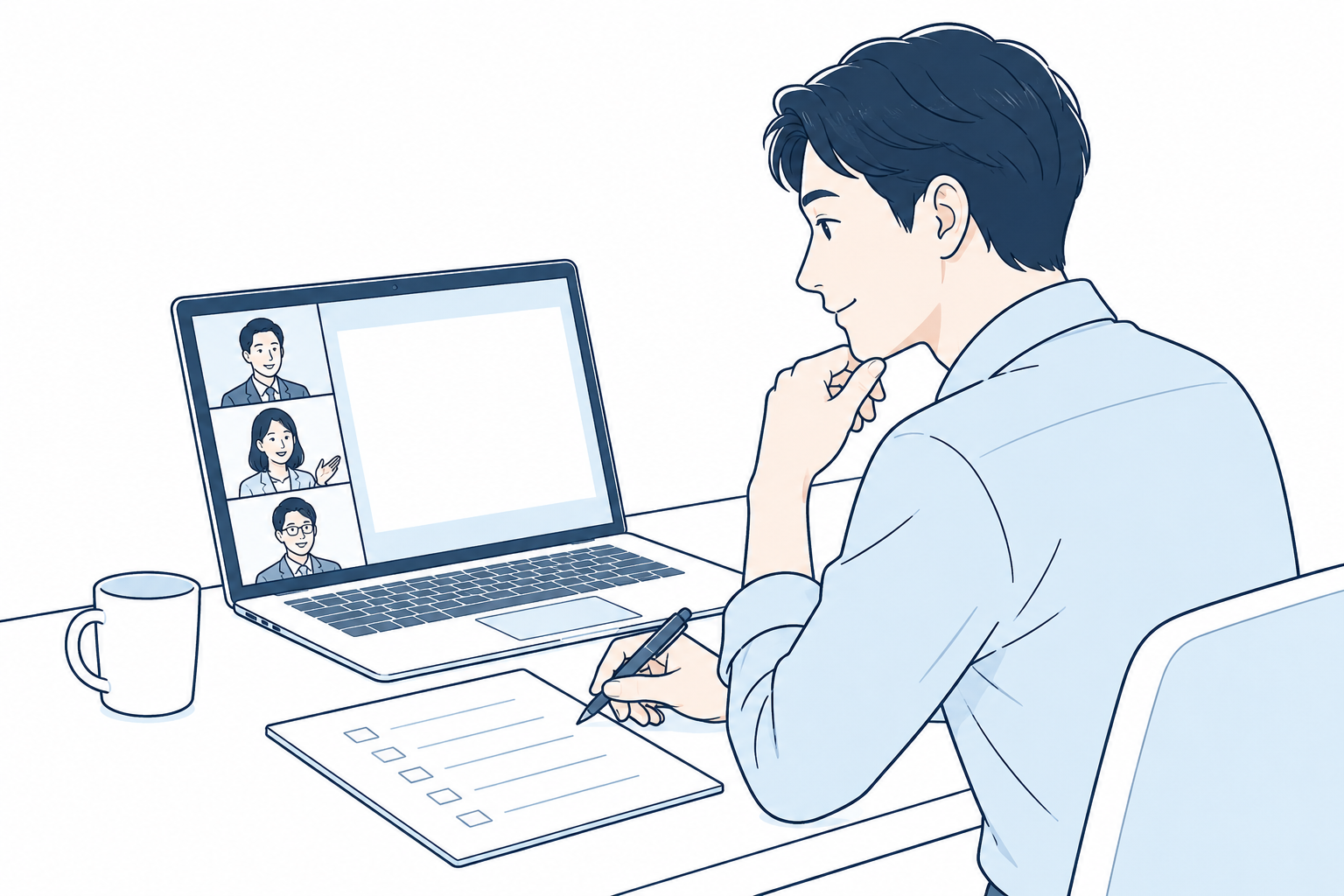 オンラインセミナーでノートPCを操作しながら実践するイラスト